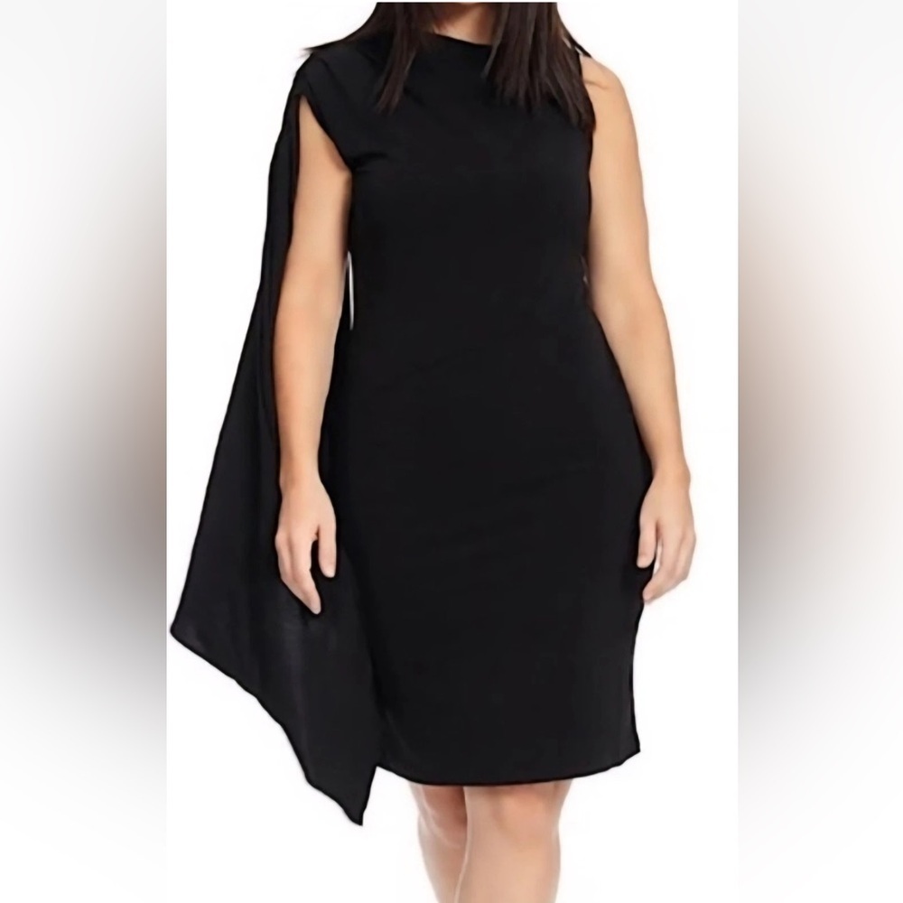 🆕 LEOTA Black Crepe dress with drap Women's Dress Size large - Picture 9 of 10